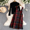 Red Plaid Vest Dress with Sweater 2Pcs