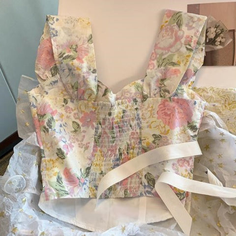 Chic Floral Printed Pleated Top