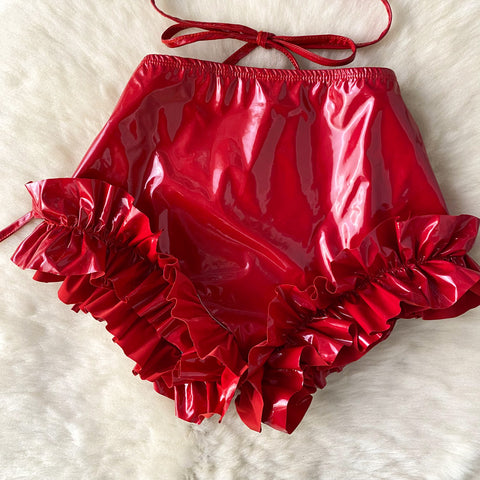 Halter Top&Ruffled Shorts PU 2Pcs