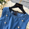 Hollowed Pleated Denim Vest Dress