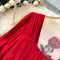 Rose Embroidered Vintage Red Dress