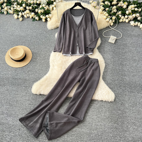 Faux Two-pieces Cardigan & Trousers 2Pcs