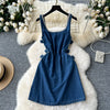 Rhinestone Neckline Denim Slip Dress