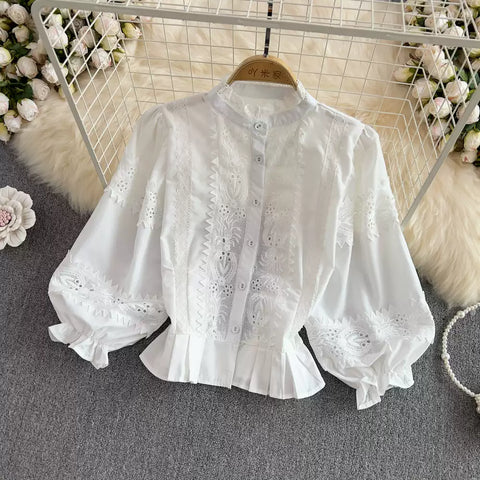 Courtly Embroidered Lace Patchwork Blouse