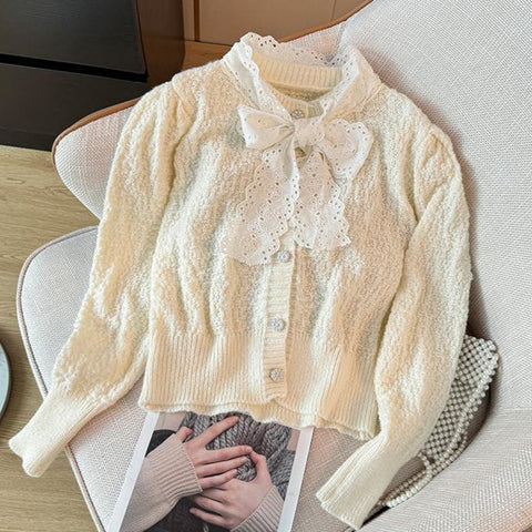 Lace Bow-tie Christmas Red Cardigan