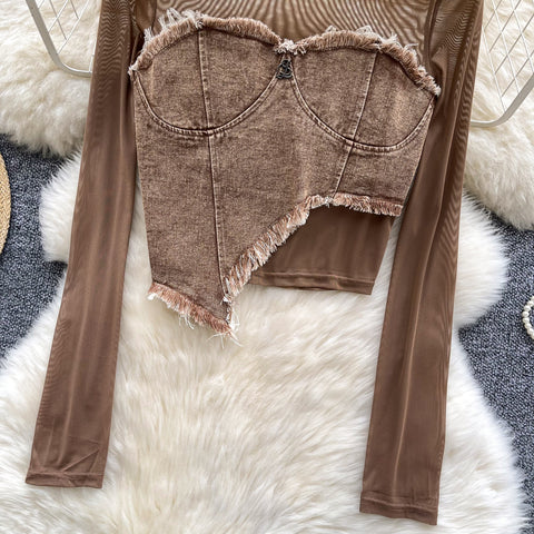 Irregular Design Patchwork Denim Top