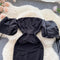 Off-shoulder Puffy Sleeve Black Dress