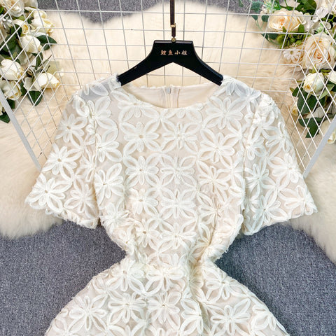 High-end Floral Embroidered White Dress