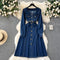 Square Collar Dark Blue Denim Dress