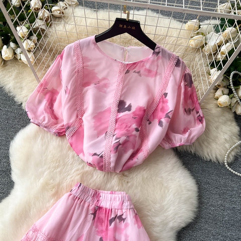 Top&Half-body Skirt Floral 2Pcs