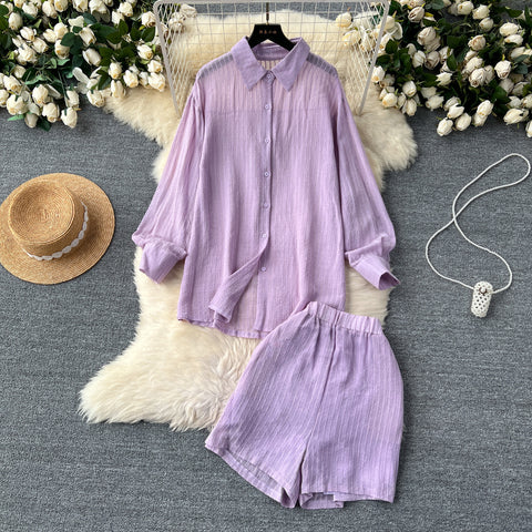 Loose Shirt&Wide-leg Shorts 2Pcs