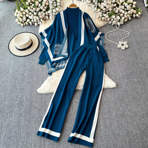 Cardigan&Sweater&Trousers Knitted 3Pcs