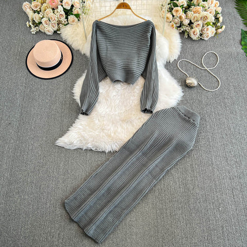 Striped Sweater&Slim Skirt 2Pcs