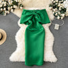 Off-shoulder Knotted Bow Green Dress