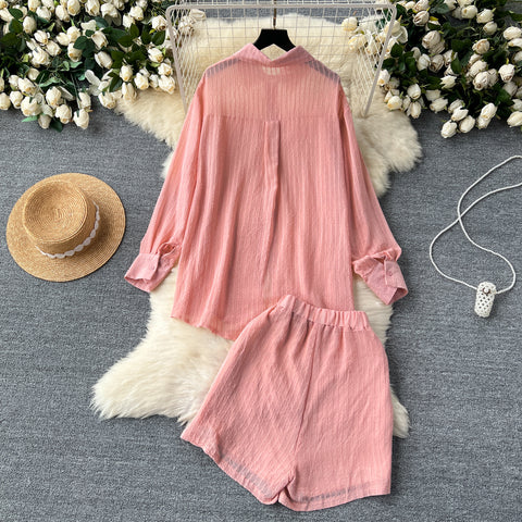 Loose Shirt&Wide-leg Shorts 2Pcs