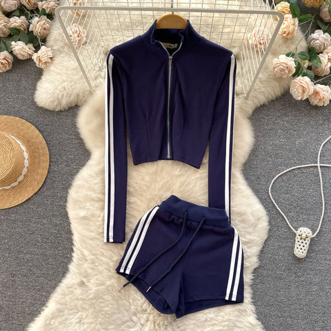 Zipped Jacket&Shorts Striped 2Pcs