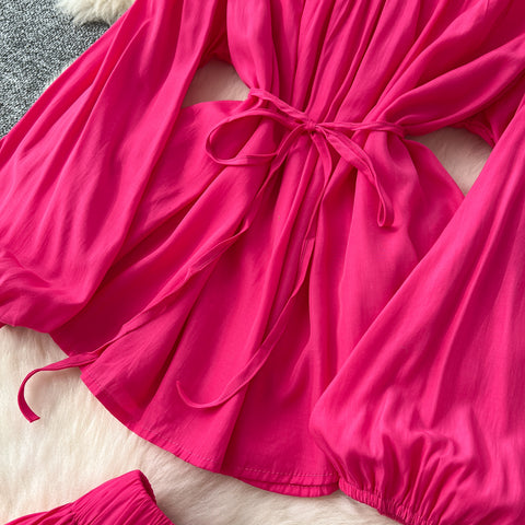 Lace-up Top & Draped Skirt 2Pcs