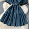 Bow-tie Pleated Denim Shirt Dress