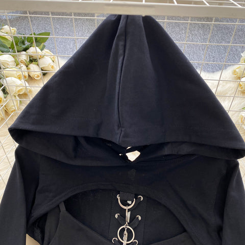 Niche Short Hoodie&Slip Dress 2Pcs