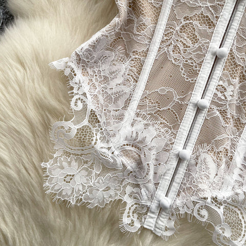 French Style Strapless Embroidered Top