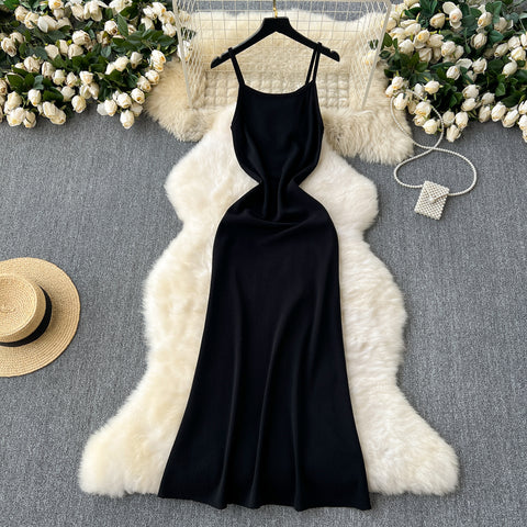 3d Floral Neckline Black Slip Dress