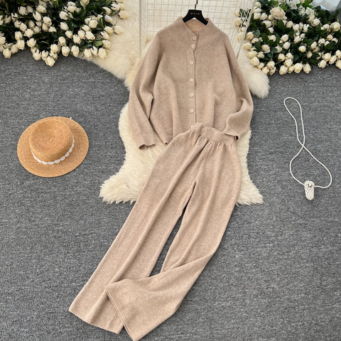 Turtleneck Cardigan&Wide-leg Trousers 2Pcs