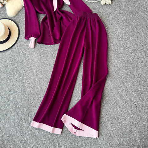Bow-tie Knitwear&Trousers Knitted 2Pcs