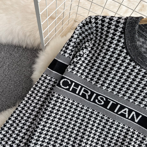 Houndstooth Jacquard Sweater&Trousers Set