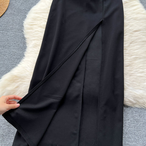 High-end Fringed Black Slip Dress