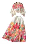 Single-breasted Top&Half-body Skirt Floral 2Pcs