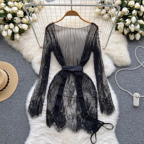 Crochet Black Lace Nightgown Dress