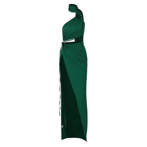 One-shoulder Pleated Hollowed Split Dress