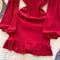 Solid Color Ruffled Knitted Dress