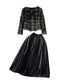 Tweed Plaid Blazer&Black Skirt 2Pcs