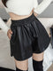 Elastic Waistline Wide-leg PU Shorts