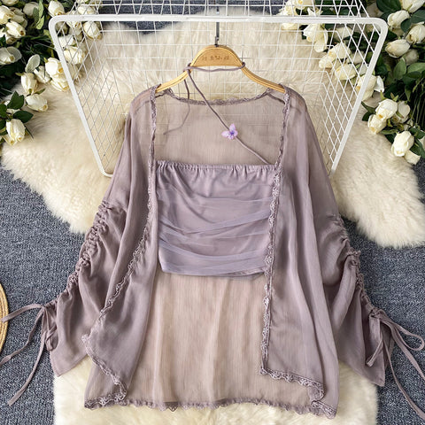 Chiffon Cardigan&Camisole&Floral Skirt 3Pcs