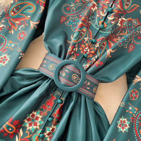 Courtly Floral Printed Lace Trim Dress