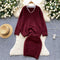 Lace Collar Sweater&Skirt Knitted 2Pcs