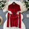 Christmas Red Lace-up Knitted Dress