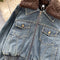 Vintage Furry Lapeled Denim Jacket