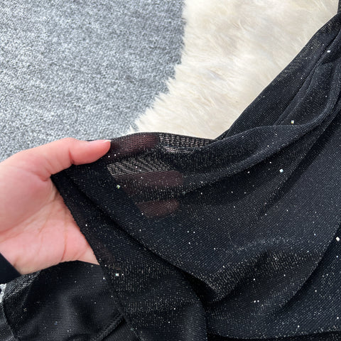 Delicate Sequined Black Fishtail Dress