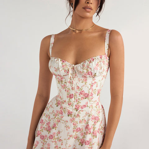 Backless Floral Printed Slip Dress