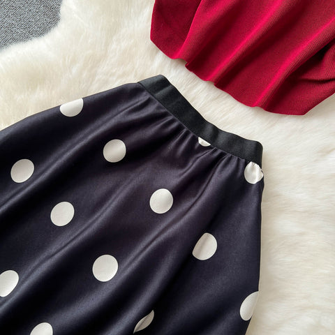 Red Sweater&Polka Dot Skirt 2Pcs