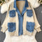 Thermal Denim Knitted Patchwork Jacket