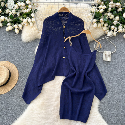 Oversized Shawl&Slip Dress Printed 2Pcs