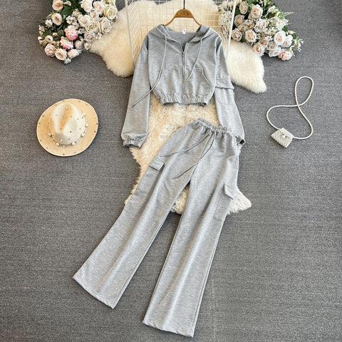 Drawstring Hoodie&Trousers Casual 2Pcs