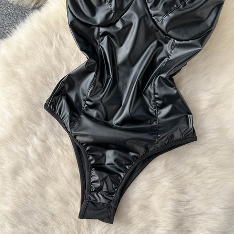 Sexy V-neck Black PU Lingerie