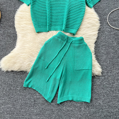 Oversized Knitwear&Shorts Casual 2Pcs