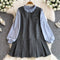 Pleated Vest Dress&Bottoming Shirt 2Pcs