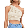 Chic Slant Neckline Pleated Top